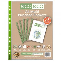 eco-eco A4 100% Recycled 65 Micron Multi Punched Pockets - Pack of 25 ECO147-S