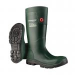 The Purofort Fieldpro full safety footwear from Dunlop is a vibrant green color and is in size 05 EU 38. Made with PUROFORT material, it is both durable and protective. Perfect for any outdoor work environment.