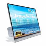 The picture shows the Ekleer 16 Portable LCD Display Screen featuring a sleek design with USB Type C compatibility. It comes with a protective travel pouch for added convenience when on-the-go.