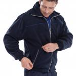 The photo is of a navy blue Beeswift Endeavour fleece jacket in size 3XL. The jacket has a soft, fleece texture and is embroidered with the Beeswift logo on the chest. It also has a high collar and two zippered pockets on the front.