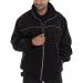 The photograph shows a black Beeswift Endeavour fleece jacket in size 2XL. The jacket is made of fleece material and features the Beeswift logo on the chest. The jacket has a full-length zipper and two front pockets. The sleeves have elastic cuffs and the jacket has a stand-up collar. Overall, the jacket has a sleek and professional appearance, perfect for outdoor activities or daily wear.
