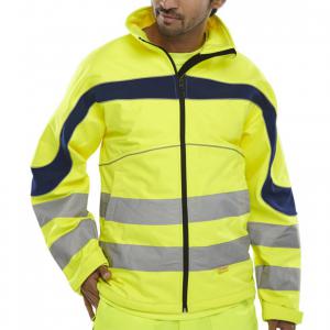 Beeswift Eton Hi-Viz Soft Shell Jacket Saturn Yellow Navy 3XL