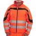 The image shows a bright orange and black jacket with the Beeswift logo on the chest. The jacket features a soft shell material and high visibility strips for increased safety. It is sized 3XL and has the Eton Hi-Viz design.
