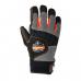 The photograph displays a pair of Ergodyne full finger anti-vibration gloves. The gloves are black with orange accents and have a sturdy grip on the palms. They have extra padding and support in the palm and fingers for comfort and protection while working with vibrating equipment. The gloves feature adjustable wrist closures for a secure fit.