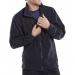 This picture shows a Beeswift Standard Fleece Jacket in Navy Blue, size 2XL. The jacket is made of soft fleece material and features a full zipper, two side pockets, and a high collar. The jacket has a smooth finish and a loose fit, making it comfortable and functional for everyday wear.