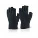 The photograph showcases a pair of black Beeswift Fingerless Mitts, designed for practicality and versatility. The gloves feature a sleek design, with the recognizable Beeswift logo prominently displayed. The fingerless style allows for dexterity while keeping hands warm.