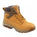 The picture shows a pair of JCB safety boots in size 11, with a honey-colored exterior. The boots are from the Fast Track series and have the JCB logo prominently displayed. The sturdy construction and rugged design are evident in the image.