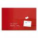 A sleek, modern wall mounted magnetic glass board in striking red. Measuring 1000x650x15mm, it is perfect for organizing and displaying ideas in any office or home setting.
