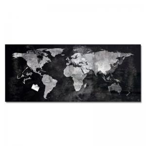 Wall Mounted Magnetic Glass Board 1300x550x18mm - World Map Design