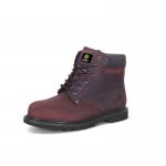 The photograph showcases a pair of brown Beeswift Safety Boots with Goodyear Welted construction, standing at 6 inches tall. The smooth leather texture and sturdy design convey durability and reliability, perfect for tough work environments.