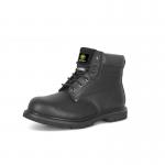 The image shows a pair of black Beeswift safety boots, with a sturdy 6 inch height and Goodyear welted construction. The boots have a sleek, professional appearance, with a lace-up design and a durable sole. The Beeswift logo can be seen on the side.