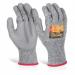 The photo features a pair of grey Beeswift Glovezilla polyurethane gloves with a PU palm coating. The gloves have a sleek and durable design, providing excellent protection while still allowing for dexterity and grip.