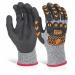 The Glovezilla nitrile gloves are designed with a grey palm coating and a comfortable fit in size M. The picture shows a pair of gloves with a textured surface for improved grip, perfect for handling tasks that require precision and protection.