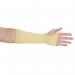 This product is a pair of Glovezilla protective sleeves made of para-aramid material with a thumb hole. They are 10 inches in length and have a yellow color.