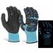 The photo shows a pair of blue Glovezilla Nitrile gloves by Beeswift. The gloves have a glow-in-the-dark foam on them, and are designed to fit size 2XL hands. The material is soft and flexible, providing maximum comfort and dexterity. Perfect for working in low-light conditions.