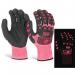 The picture shows a pair of Glovezilla Nitrile Gloves from Beeswift in size 2XL. The gloves have a glow-in-the-dark foam material and are colored in bright pink.