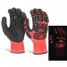 The Glovezilla Nitrile Gloves, designed by Beeswift, are a glowing red color with a foam nitrile material. The gloves feature a textured surface for a secure grip and are perfect for working in the dark. The pair of gloves are durable and offer protection for your hands.