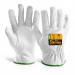 The photo shows a white pair of Gloves Beeswift Glovezilla Cut Resistant Drivers, size 2XL. The gloves have a textured surface for grip and are made of cut-resistant material for protection. They have a sleek and durable design suitable for various tasks.