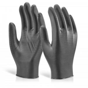Beeswift Nitrile Disposable Gripper Glove Powder Free Black XL Box of