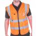 In this photograph, two Beeswift High Visibility Vests can be seen. The vests are the Executive Mesh Waistcoat style in bright orange. The size is M and the product code is not mentioned.