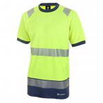 The photograph shows multiple Beeswift high visibility tee shirts in a vibrant two-tone Saturn Yellow and Navy color. They feature short sleeves and are in size M. These shirts are perfect for staying visible and safe in low-light conditions.