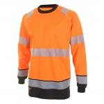 This picture features two Beeswift high visibility tee shirts, one in orange and one in black, with long sleeves. The XL size is displayed on the label. These shirts are meant to provide visibility and safety in low light or high traffic environments.