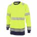 This picture shows a bright Saturn Yellow and Navy S Beeswift High Visibility two tone long sleeve T-shirt with a reflective design. The shirt is made of lightweight, durable material and features a traditional collar and long sleeves. Perfect for staying visible and safe in low light conditions.