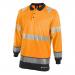 This photo shows a bright orange and black long sleeve polo shirt from Beeswift, featuring high visibility stripes for safety. It is available in a mens size 3XL and is perfect for outdoor work or activities.