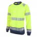 The photograph features two Beeswift High Visibility Sweatshirts in the colors Saturn Yellow and Navy. They have a two-tone design and a Saturn Yellow hooded lining. The sweatshirts are highly visible and perfect for working in low-light conditions.