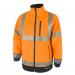 In the image, two Beeswift High Visibility Jackets are shown in the colors orange and black. These jackets are made of softshell material and are size XL. The high visibility nature of these jackets makes them perfect for outdoor or low light work environments.