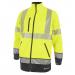 The photograph captures a vibrant image of Beeswift High Visibility Jackets. The yellow and navy two-tone softshell material exudes a sleek yet practical aesthetic, perfect for working outdoors. The jackets feature a high visibility design, ensuring safety and visibility in any environment.