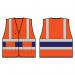 The photograph captures a group of Beeswift high visibility vests in orange and navy blue, with an executive style and XL size. The vests feature a noticeable reflective band for added visibility and safety.
