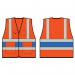 A vivid and eye-catching image of two Beeswift high visibility vests, one in orange and the other with a royal blue band, both in size XL. These vests are perfect for staying safe and visible on the job site or in any outdoor setting.