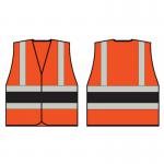 This picture features a Beeswift high visibility orange vest with a black band, size small. The vest is lightweight and designed for easy visibility in low-light conditions, perfect for outdoor work environments.