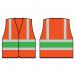 The photo shows a bright orange Beeswift high visibility vest with a green band, designed to increase visibility and safety. It features the companys logo and is sized small for a comfortable fit. This vest is ideal for working in hazardous or low light environments.