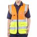This photo showcases bright, eye-catching Beeswift High Visibility Vests. The waistcoat, highlighted in orange and saturn yellow, exudes a professional and executive look. Its vibrant colors and quality construction make it a top choice for safety and visibility on the job.