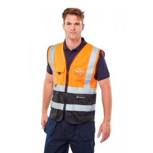 Beeswift Two Tone Executive Waistcoat Orange Black 3XL HVWCTTORBLXXXL