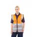 The image shows a high visibility vest in bright orange and grey, with a two-tone design and an executive waistcoat style. The vest is made by Beeswift and is perfect for workers who need to be easily seen in low light conditions.