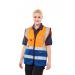 This photograph showcases a vibrant orange and navy two-tone Beeswift executive waistcoat in XS size. The high visibility vests are perfect for safety and protection in any work environment.