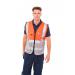 This image shows the Beeswift High Visibility Vests, specifically the Two Tone Executive Waistcoat in red and grey. The small size is displayed, showcasing the vibrant colors and reflective striping for maximum visibility.