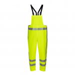 The image shows a high visibility bib and brace from Hydrosoft, made by Hydrowear Vechta. It is in a bright Saturn Yellow color, size 2XL. The material is waterproof and weatherproof, perfect for harsh conditions.