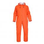 The picture shows a bright orange waterproof coverall with the brand name Hydrosoft and Hydrowear on the front. The material is durable and weatherproof, perfect for working outdoors or in wet conditions. The outfit includes overalls and coveralls for full body protection.