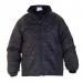 This photo shows a sleek black jacket with the brand name Hydrowear on the chest. It has a quilted lining and a high collar. The jacket is is great for both style and function.