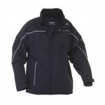 This image shows a black Hydrowear Rimini pilot jacket in size large. It features a fixed, waterproof lining and is part of the Simply No Sweat collection.