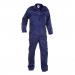The image shows a navy blue Maastricht fire retardant boilersuit from Hydrowear, made from multi-cotton fabric with an FR coating. The coverall is in a size 40 and features the logo on the chest. It has long sleeves, a high collar, and several pockets.