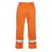 The photo shows a pair of bright orange Hydrowear Fire Retardant Trousers, specifically the Meddo Multi Cvc style, in size 34. The trousers feature flame retardant and anti-static properties, making them suitable for hazardous work environments.