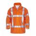 This photo features a bright orange Neer Fire Retardant Jacket from Hydrowear. The jacket is made of Hydrosoft flame retardant material and is also anti-static. It has a high visibility design and is waterproof, making it suitable for a variety of outdoor activities.