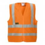 This picture features the Hydrowear Mably High Visibility Flame Retardant Anti-Static Waistcoat in vibrant orange, size 23XL. The vest is designed for high visibility and safety in various work environments, with a sleek and professional construction.