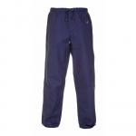 The photograph features a pair of navy blue Hydrowear Utrecht Simply No Sweat waterproof trousers in size 2XL. The trousers have the brand name Hydrowear written on the side and a HYD072350NXXL label on the waistband. The trousers are weatherproof and perfect for outdoor activities.