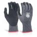 This photo features a pair of black Beeswift nitrile coated gloves with a micro foam texture. The gloves are large in size and are designed for superior cut resistance and dexterity.